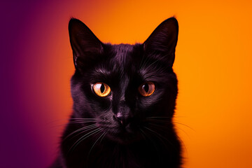 black cat close up portrait for Halloween