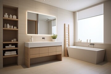 Fototapeta na wymiar Simple and clean bathroom design exuding a sense of minimalism. Generative AI