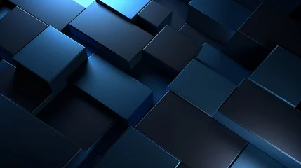 Foto op Canvas Futuristic blue digital geometric technology cube background banner illustration 3D - Glowing blue shape texture wall © Matthew