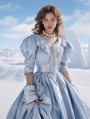 Fototapeta premium Georgeous young Santa Claus Snow Maiden in a beautiful dress