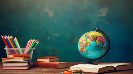 A model globe on a table in the library.