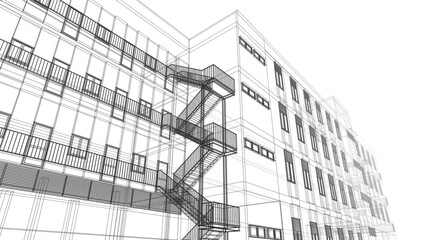 Fototapeta premium Modern building architectural sketch 3d rendering