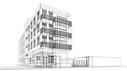 Modern building architectural sketch 3d rendering