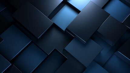 Futuristic blue digital geometric technology cube background banner illustration 3D - Glowing blue shape texture wall - obrazy, fototapety, plakaty