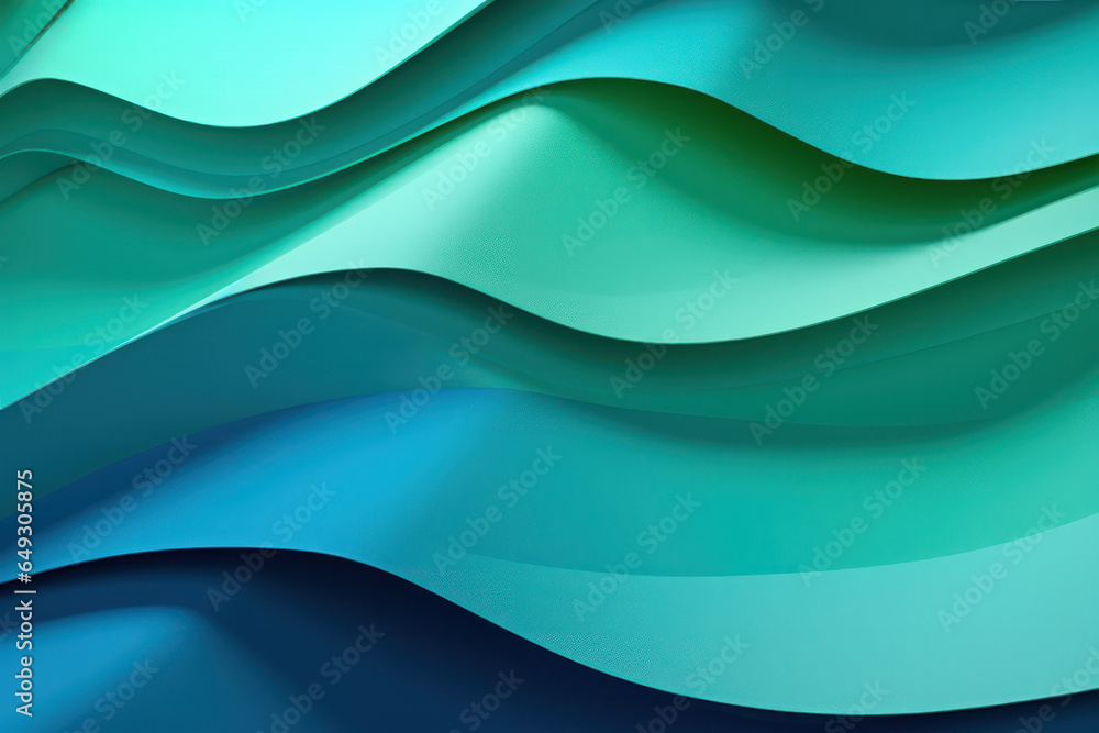 Poster vibrant dimensions: abstract 3d rendering in green and blue, a mesmerizing interplay of colors and d