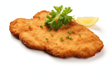 Classic Wiener Schnitzel: Perfectly Cooked and Presented Top View on a Transparent or White Background, Flat Lay Culinary Delight