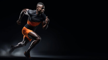 A strong athletic, man sprinter, running on black background wearing in the sportswear, fitness and sport motivation concept - Powered by Adobe