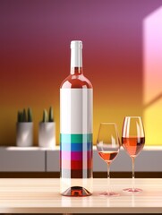 3d render image illustration wine bottle mock up with white blank label