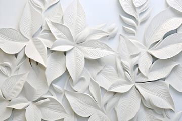 3D Geometric Floral Leaves: White Tile Wall Texture Background Banner with a Stunning Panoramic View