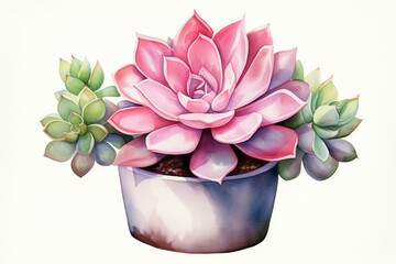 Watercolor illustration of a succulent plant, painted in a botanical style. Generative AI