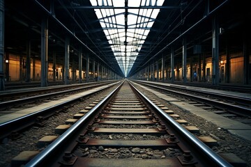 Fototapeta na wymiar Perspective composition of geometric train tracks. Generative AI