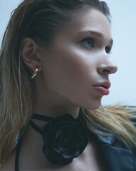 Sultry, captivating fashion shoot featuring a girl in a dark dress.