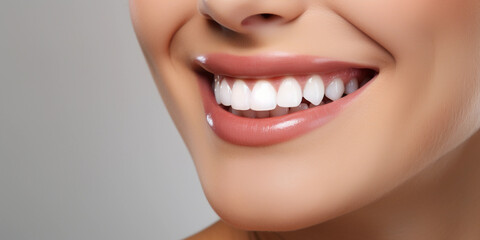 Obraz premium Beautiful female smile after teeth whitening procedure. Dental care. The concept of dentistry. Beauty. Close-up, Macro