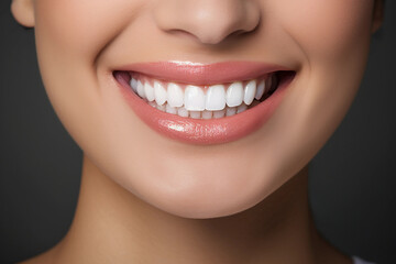 Obraz premium Beautiful female smile after teeth whitening procedure. Dental care. The concept of dentistry. Beauty. Close-up, Macro