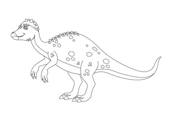 Black and White Pachycephalosaurus Dinosaur Cartoon Character Vector. Coloring Page of a Pachycephalosaurus Dinosaur