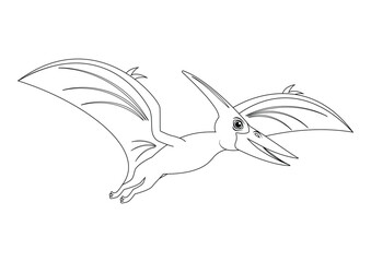 Obraz premium Black and White Pteranodon Dinosaur Cartoon Character Vector. Coloring Page of a Pteranodon Dinosaur