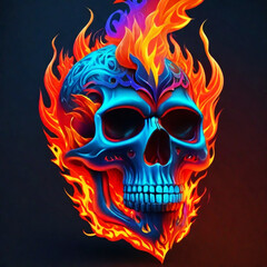 a Halloween-themed skull art with fire
