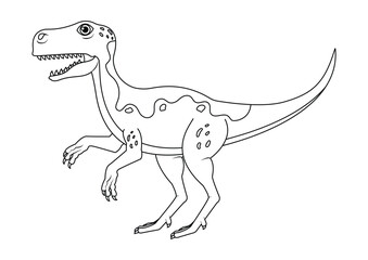 Black and White Raptor Dinosaur Cartoon Character Vector. Coloring Page of a Raptor Dinosaur