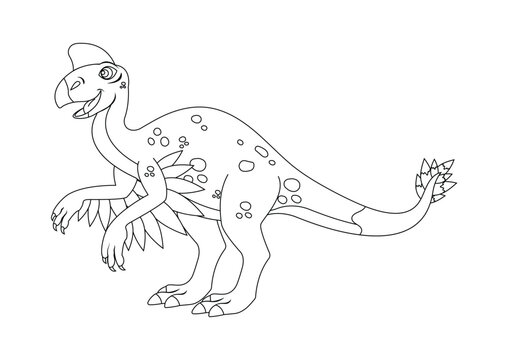 Black and White Oviraptorosaur Dinosaur Cartoon Character Vector. Coloring Page of a Oviraptorosaur Dinosaur