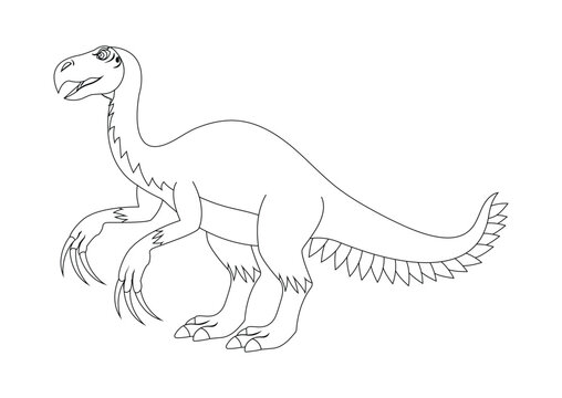 Black and White Therizinosaurus Dinosaur Cartoon Character Vector. Coloring Page of a Therizinosaurus Dinosaur