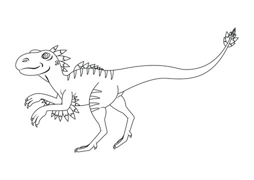 Black and White Velociraptor Dinosaur Cartoon Character Vector. Coloring Page of a Velociraptor Dinosaur