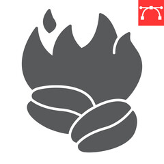 Coffee roasting glyph icon, seed and plant, coffee beans vector icon, vector graphics, editable stroke solid sign, eps 10.