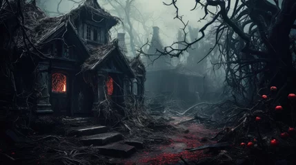 Fotobehang Halloween Image Of A Spooky Old House Covered In Dead Vines © Sasint