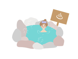 露天風呂に入る女性のイラスト