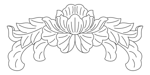 Asian vintage vector exquisite lotus flower, leaf twine pattern background design - line drawing illustration on white background