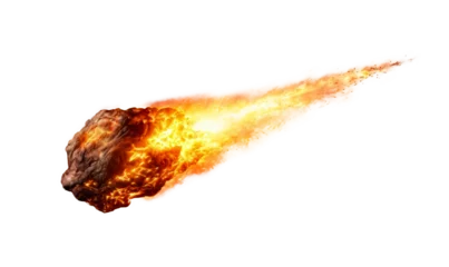 Fotobehang A glowing meteor with a tail of red-hot flames, isolated transparent PNG. Generative AI © Maksim Kostenko