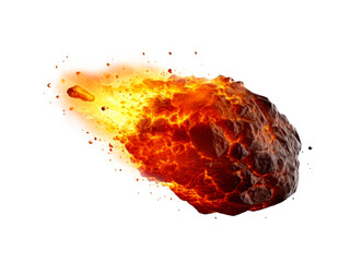 A glowing meteor with a tail of red-hot flames, isolated transparent PNG. Generative AI