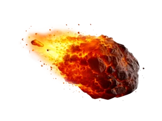 Fotobehang A glowing meteor with a tail of red-hot flames, isolated transparent PNG. Generative AI © Maksim Kostenko