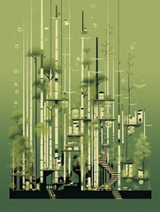 Obraz premium AI-generated illustration of green living - in a futuristic high rise amid the trees. MidJourney.