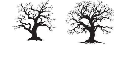 Tree silhouette vector. Set of trees with leaves decoration or coloring concept