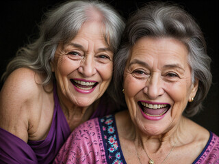 two old women smiling, happy