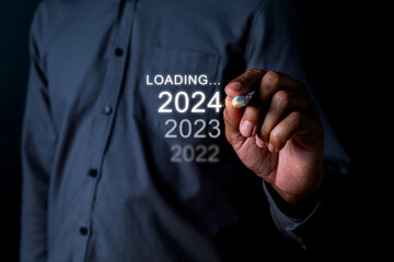 step to change from 2023 to 2024 for countdown of merry Christmas and happy new year by technology...