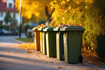 Fototapeta na wymiar Color-Coded Waste Management in Autumn Setting