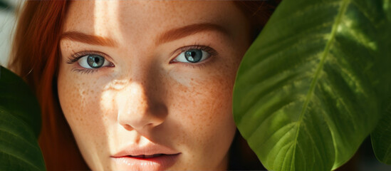 Freckled Beauty: Green Monstera Leaf Close-Up Portrait