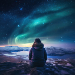 Awe-Struck by the Northern Lights: Back View