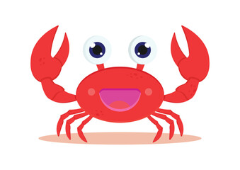 Cute Cartoon Crab Vector Flat Design Isolated on White Background