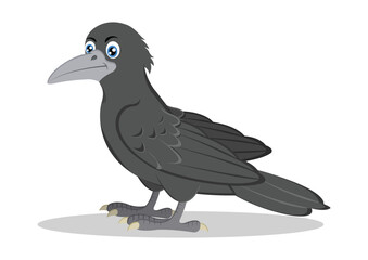 Crow cartoon character vector illustration isolated on white background
