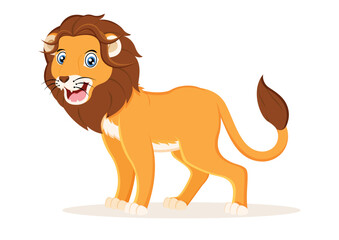 Cute smiling lion cartoon character vector illustration on white background