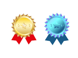 Trophy medals set with star, reward sign and ceremony stock illustration