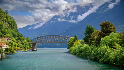 Wandcirkels aluminium Railway bridge over the Aare River © Andrii