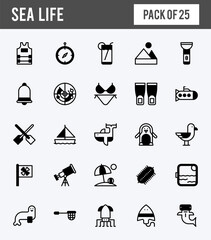25 Sea Life Lineal Fill icons pack. vector illustration.