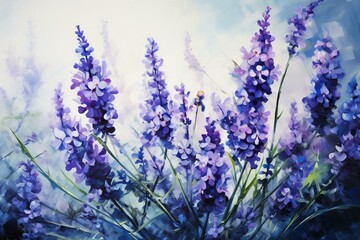 Beautiful artistic painting of lavender flowers. Generative AI