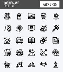 25 Hobbies and Freetime Lineal Fill icons pack. vector illustration.