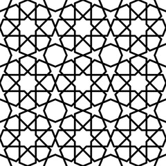 Fototapeta premium Mashrabiya Arabesque Arabic pattern or seamless islamic background, vector Arab ornament. Mashrabiya pattern of Arabesque mosaic ornament grid with linear symmetric pattern of Islamic motif tile