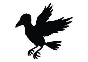 Crow silhouette vector illustration on white background. Black and white crow in flat style