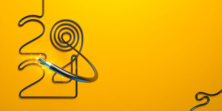 Creative 2024 New Year design template with a fiber optic cable.